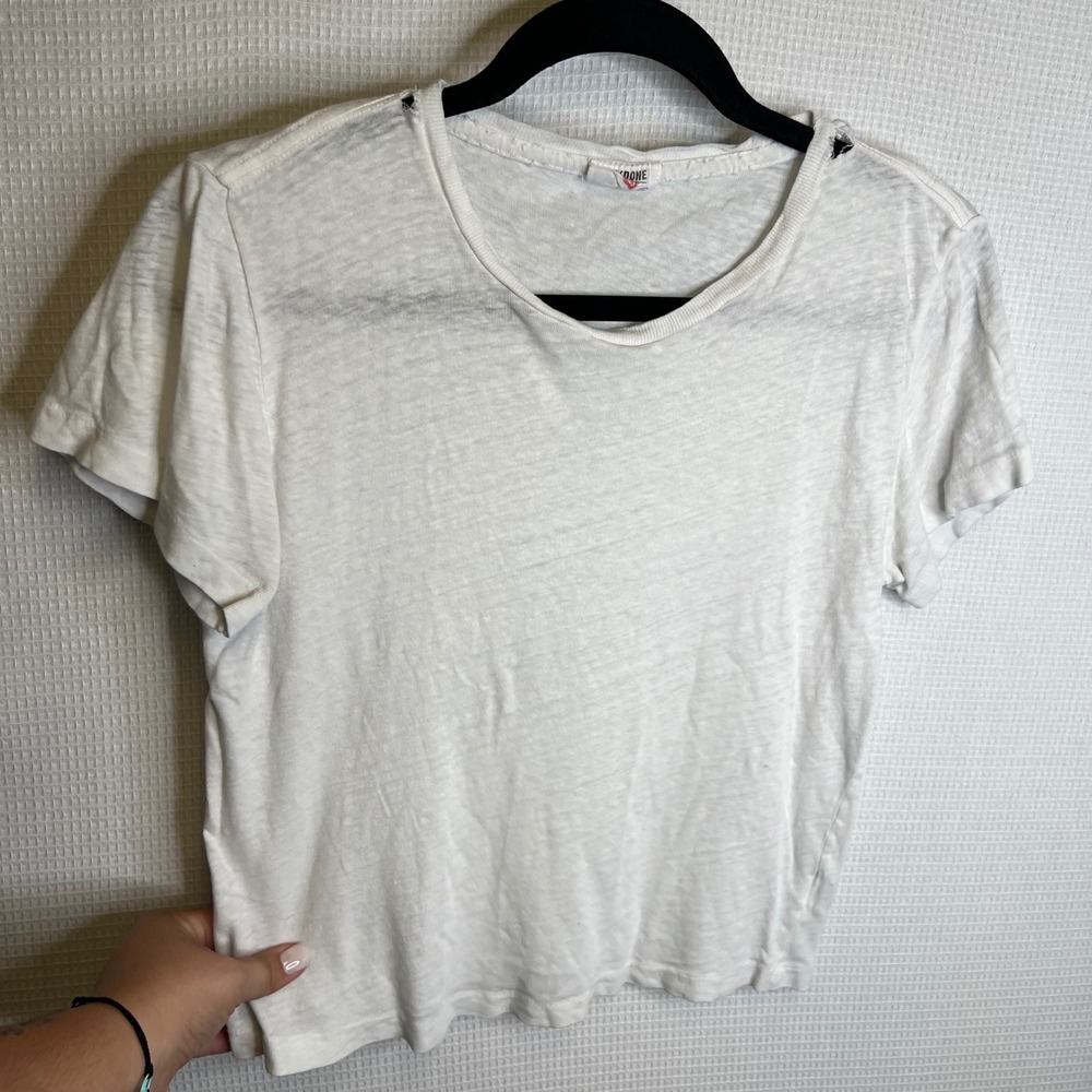 RE/DONE x Hanes Womens Classic White Cotton Short Sleeve T-Shirt XS Distressed
